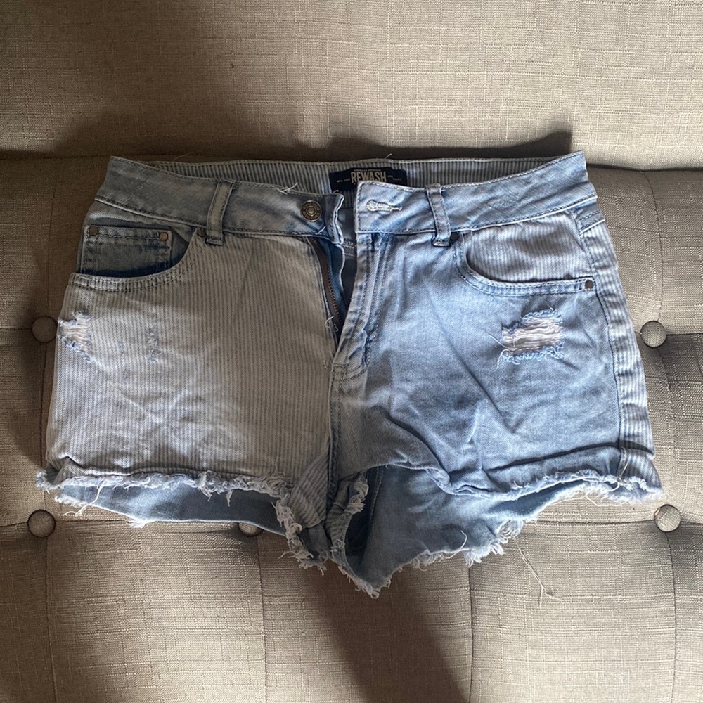 Light blue striped jean shorts